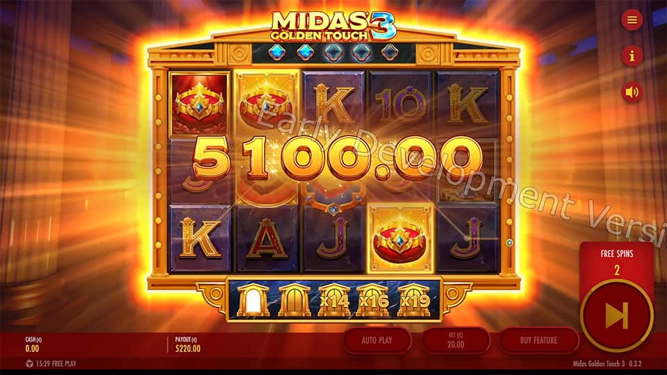 Big Win screen in Midas Golden Touch 3 slot displaying a &euro;5,100 payout.