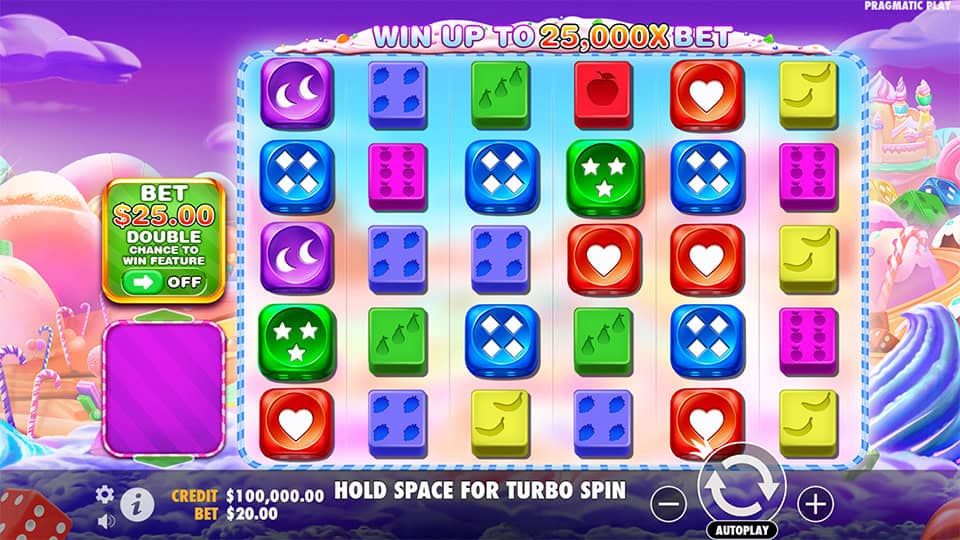 Preview of Sweet Bonanza 1000 Dice slot showing the game&rsquo;s 6x5 grid and dice symbols.