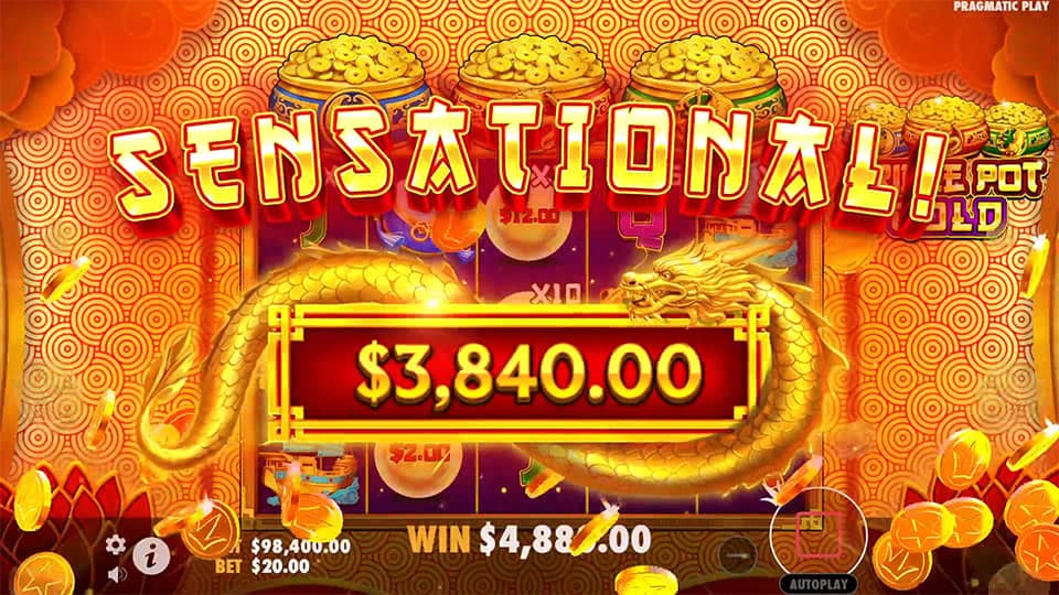 Sensational win screen in Triple Pot Gold slot displaying a &euro;3,840 payout.