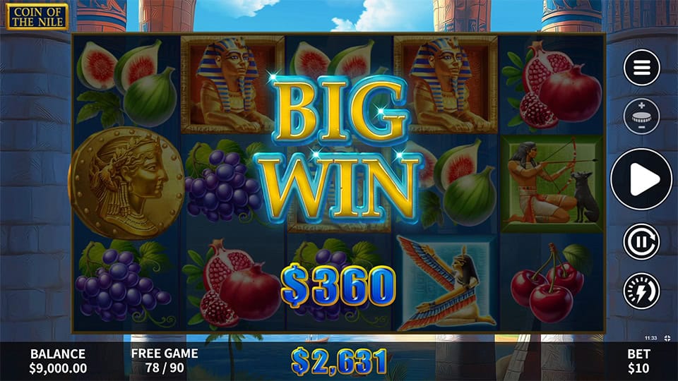 Big Win screen in Coin of the Nile slot displaying a &euro;360 payout.