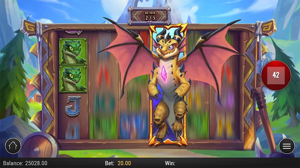 Dragonfate&rsquo;s Favor slot showing a stacked Goldar dragon symbol triggering the respin bonus with 2/5 spins activated.