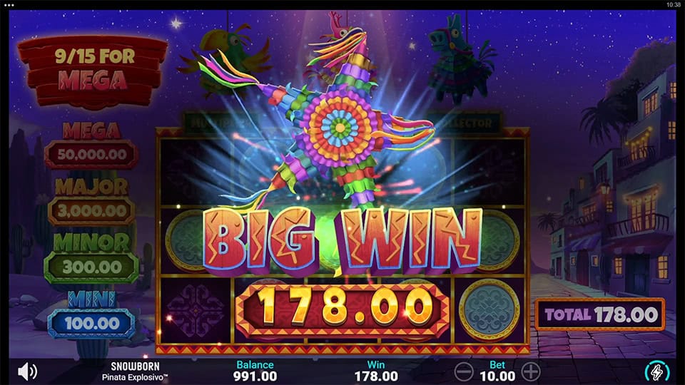 Big Win screen in Pinata Explosivo slot displaying a &euro;178 payout.