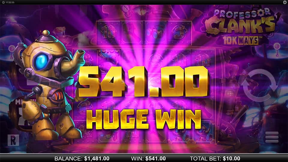 Huge Win screen in Professor Clank's 10K Ways slot displaying a &euro;541 payout.