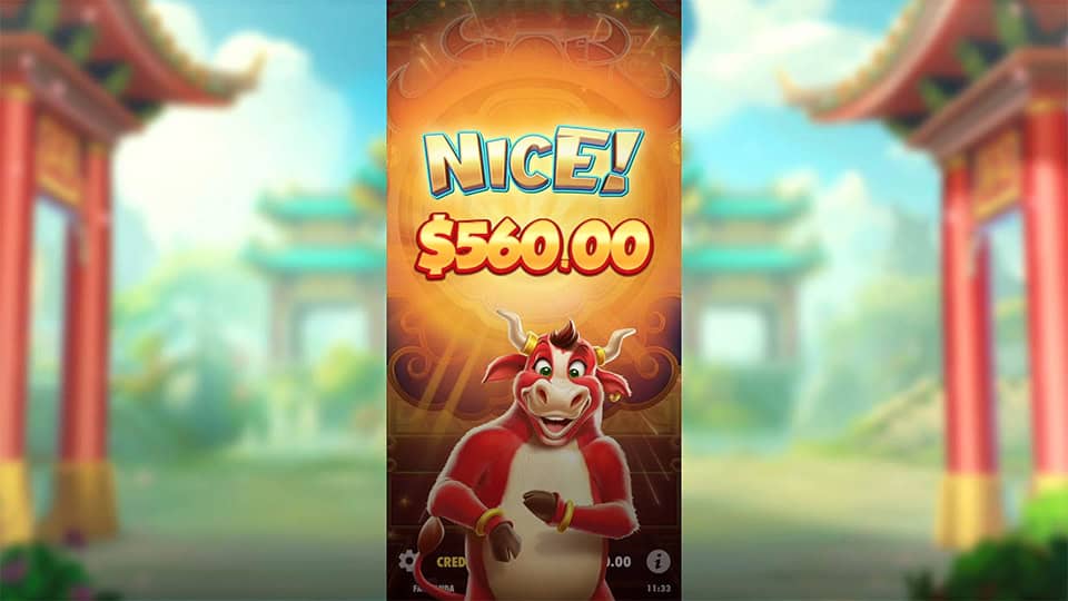 Nice win screen in Touro Sortudo slot displaying a &euro;560 payout.