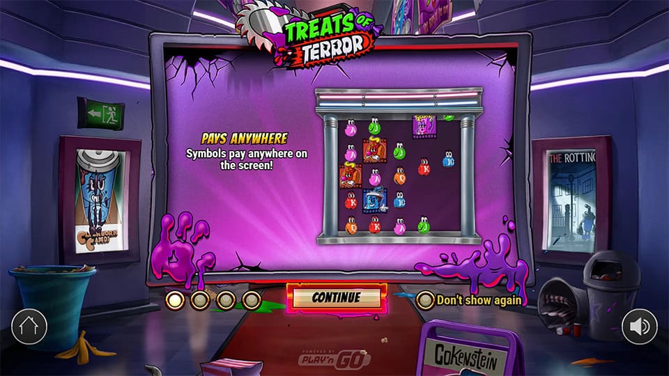 Feature screen from Treats of Terror slot highlighting the &lsquo;pays anywhere&rsquo; mechanic