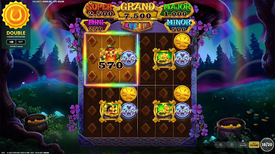 Slot feature screen with glowing coin symbols labeled &ldquo;Jackpot,&rdquo; bonus pots and colorful values during Hold & Win mode.