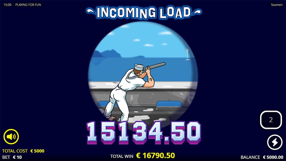 Zoomed-in scope view on a sailor with bold win display and ocean background labeled &ldquo;Incoming Load&rdquo;.