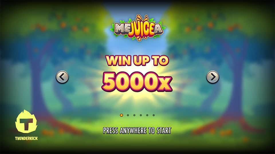 Intro screen of Mejuicea slot showing &ldquo;Win up to 5000x&rdquo; message with glowing forest setting.