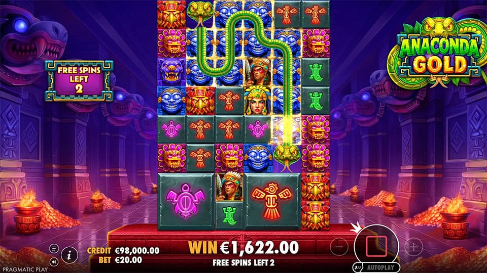 Anaconda trail lights up matching symbols during free spins.