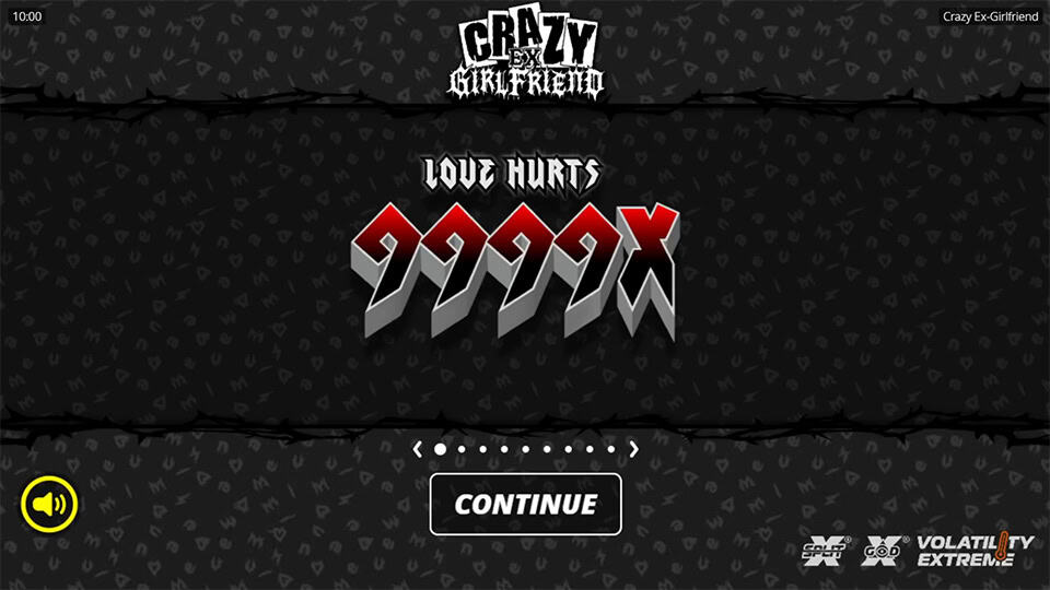 Intro screen showing 9999x max win with barbed wire background.