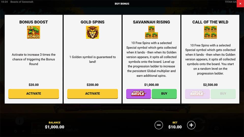 Beasts of Savannah slot bonus buy
