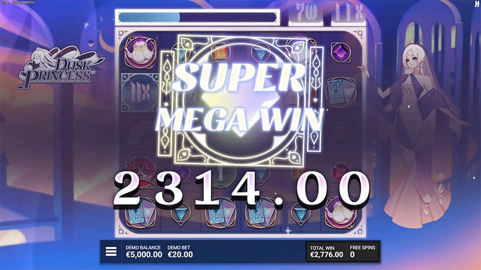 &ldquo;SUPER MEGA WIN&rdquo; shines over glowing reels with fantasy-themed symbols.