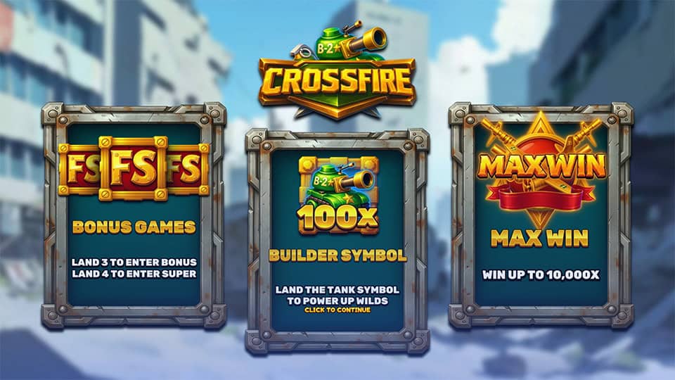 Bonus explainer with FS symbols, Builder Tank, and up to 10,000x win.
