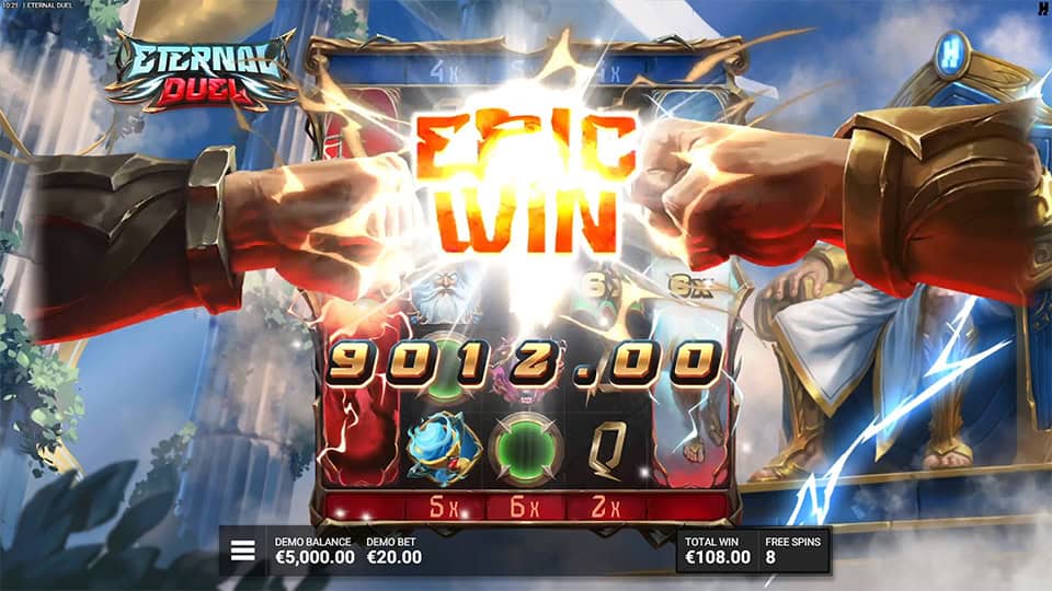 Two fists clash in the center as &ldquo;Epic Win&rdquo; lights up over the reels.