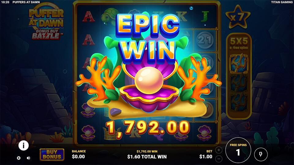 Bright &ldquo;EPIC WIN&rdquo; banner rising from an open pearl oyster surrounded by coral and ocean glow effects.