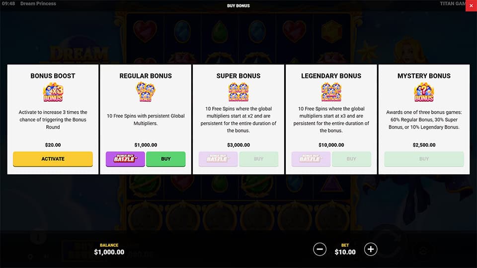 Dream Princess slot bonus buy
